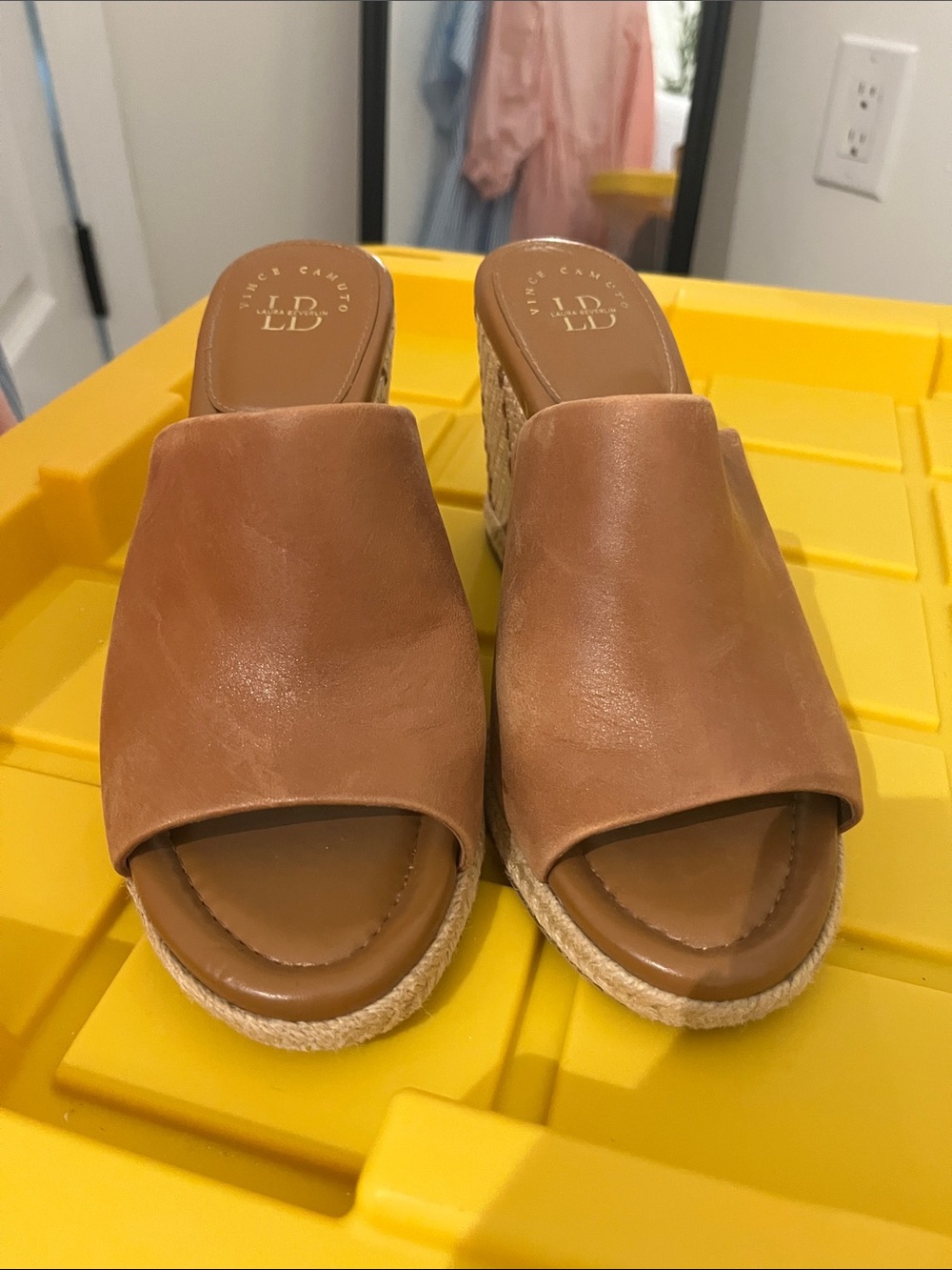 Vince Camuto Brown Leather Espadrille Wedge Slide